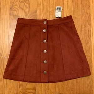 26 New faux suede brick maroon bronze button skirt